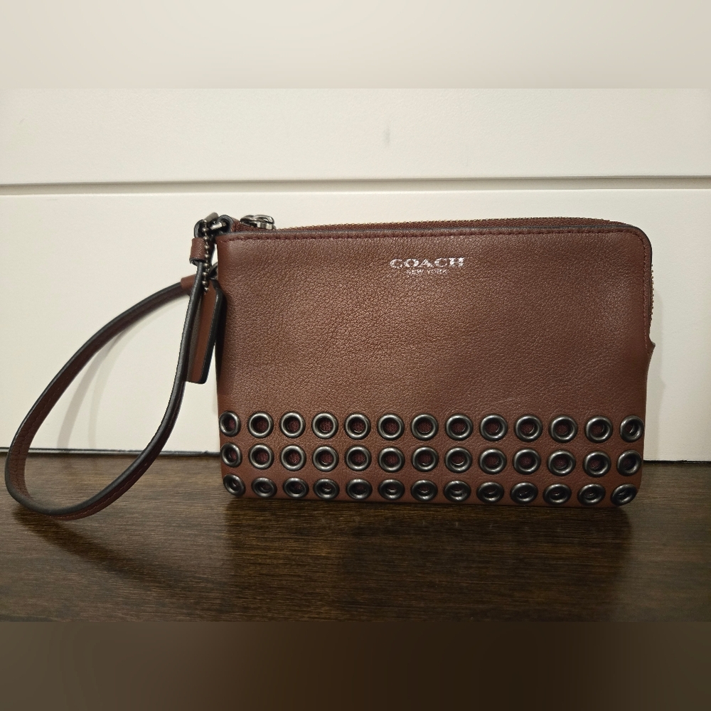 Coach Brown Wristlet with Grommet Detail